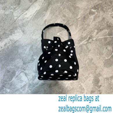 Balenciaga Wheel XXS Drawstring Bucket Bag Nylon Polkadots Black