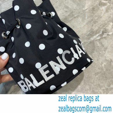 Balenciaga Wheel XXS Drawstring Bucket Bag Nylon Polkadots Black - Click Image to Close