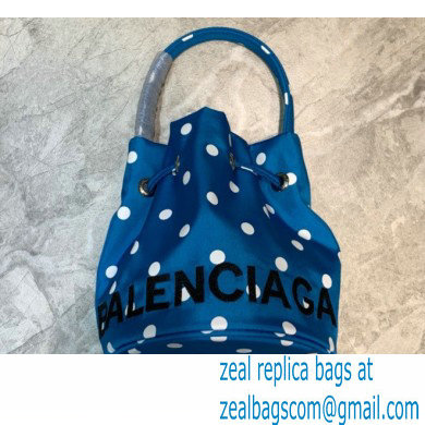 Balenciaga Wheel XXS Drawstring Bucket Bag Nylon Polkadots Blue