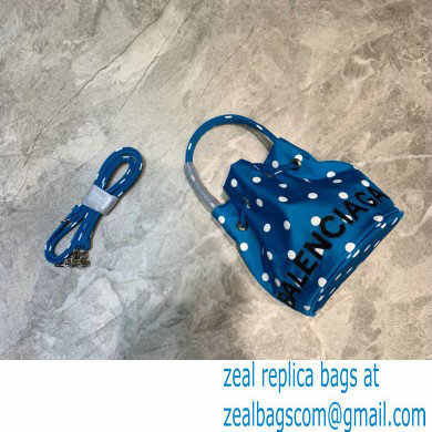 Balenciaga Wheel XXS Drawstring Bucket Bag Nylon Polkadots Blue - Click Image to Close