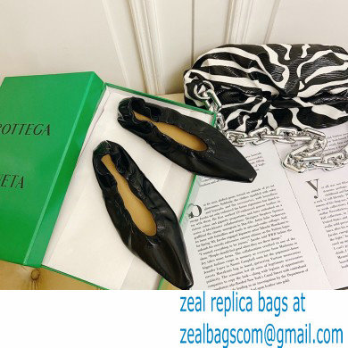 Bottega Veneta Almond Toe Flats in Crush Nappa Black 2021
