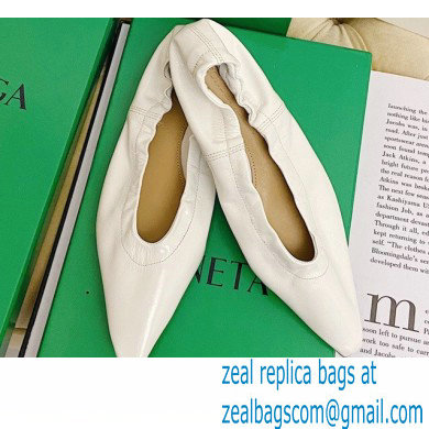 Bottega Veneta Almond Toe Flats in Crush Nappa White 2021 - Click Image to Close