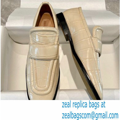 Bottega Veneta Crocodile Print Calf Leather Loafers Beige 2021