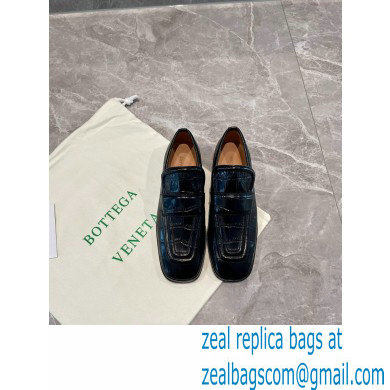 Bottega Veneta Crocodile Print Calf Leather Loafers Black 2021 - Click Image to Close