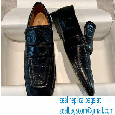 Bottega Veneta Crocodile Print Calf Leather Loafers Black 2021 - Click Image to Close