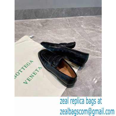 Bottega Veneta Crocodile Print Calf Leather Loafers Black 2021