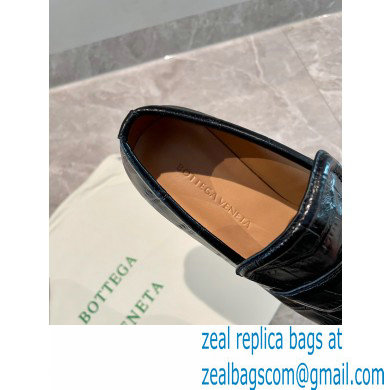 Bottega Veneta Crocodile Print Calf Leather Loafers Black 2021