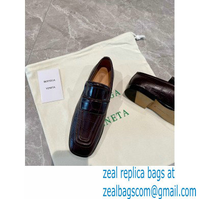 Bottega Veneta Crocodile Print Calf Leather Loafers Coffee 2021