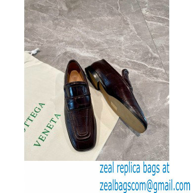 Bottega Veneta Crocodile Print Calf Leather Loafers Coffee 2021 - Click Image to Close