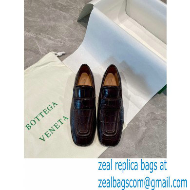 Bottega Veneta Crocodile Print Calf Leather Loafers Coffee 2021