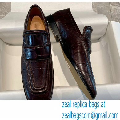 Bottega Veneta Crocodile Print Calf Leather Loafers Coffee 2021 - Click Image to Close