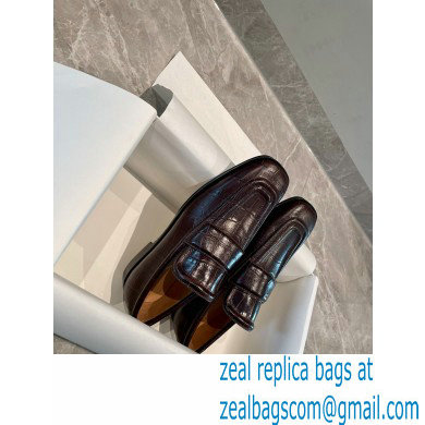Bottega Veneta Crocodile Print Calf Leather Loafers Coffee 2021