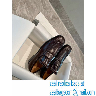 Bottega Veneta Crocodile Print Calf Leather Loafers Coffee 2021 - Click Image to Close