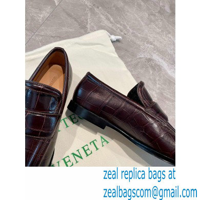 Bottega Veneta Crocodile Print Calf Leather Loafers Coffee 2021