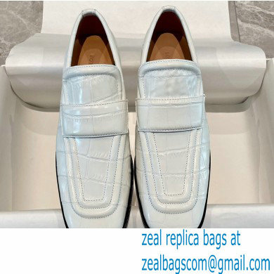 Bottega Veneta Crocodile Print Calf Leather Loafers White 2021 - Click Image to Close