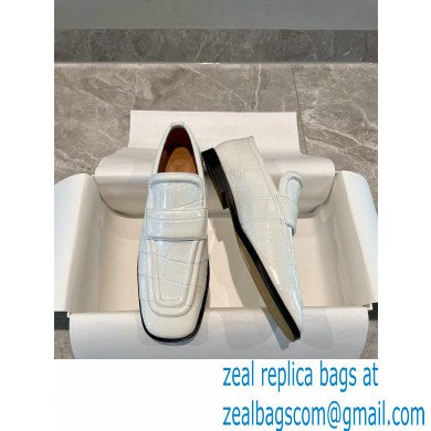 Bottega Veneta Crocodile Print Calf Leather Loafers White 2021 - Click Image to Close