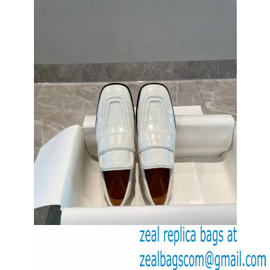 Bottega Veneta Crocodile Print Calf Leather Loafers White 2021