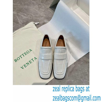 Bottega Veneta Crocodile Print Calf Leather Loafers White 2021