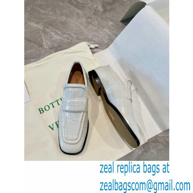 Bottega Veneta Crocodile Print Calf Leather Loafers White 2021