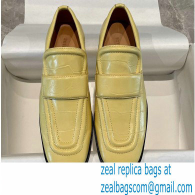 Bottega Veneta Crocodile Print Calf Leather Loafers Yellow 2021 - Click Image to Close