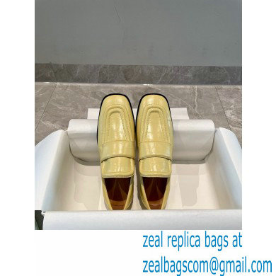 Bottega Veneta Crocodile Print Calf Leather Loafers Yellow 2021