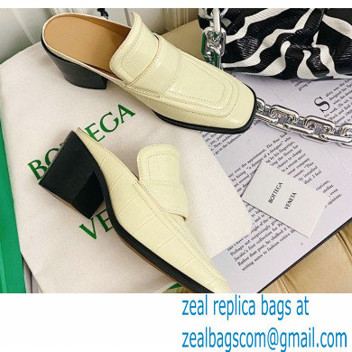 Bottega Veneta Crocodile Print Calf Leather Mules Beige 2021