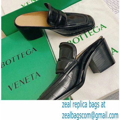 Bottega Veneta Crocodile Print Calf Leather Mules Black 2021