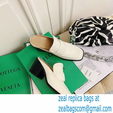 Bottega Veneta Crocodile Print Calf Leather Mules White 2021 - Click Image to Close