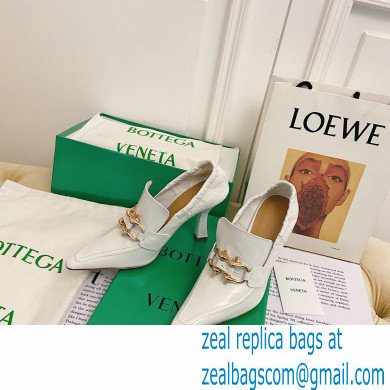 Bottega Veneta Heel 8.5cm THE MADAME Horsebit Pumps in Crush Nappa White 2021 - Click Image to Close