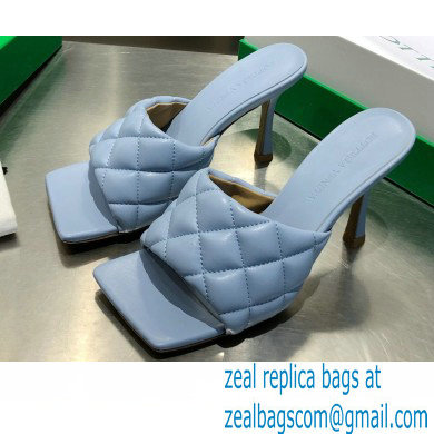 Bottega Veneta Heel 8cm Square Sole Quilted Padded Mules Sandals Baby Blue 2021