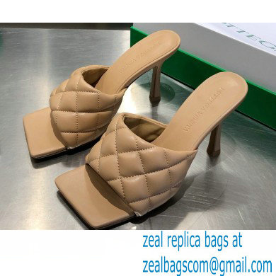 Bottega Veneta Heel 8cm Square Sole Quilted Padded Mules Sandals Beige 2021