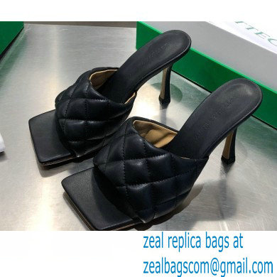 Bottega Veneta Heel 8cm Square Sole Quilted Padded Mules Sandals Black 2021