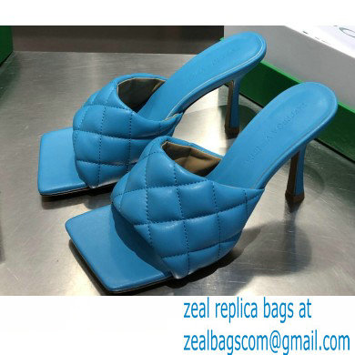 Bottega Veneta Heel 8cm Square Sole Quilted Padded Mules Sandals Blue 2021 - Click Image to Close