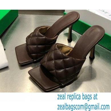 Bottega Veneta Heel 8cm Square Sole Quilted Padded Mules Sandals Coffee 2021 - Click Image to Close