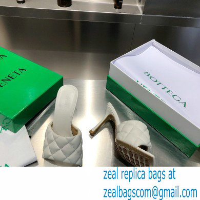 Bottega Veneta Heel 8cm Square Sole Quilted Padded Mules Sandals Creamy 2021 - Click Image to Close