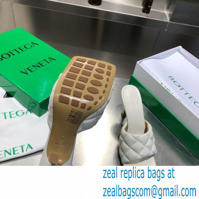Bottega Veneta Heel 8cm Square Sole Quilted Padded Mules Sandals Creamy 2021