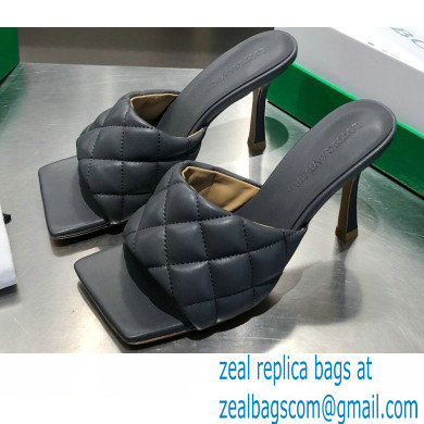 Bottega Veneta Heel 8cm Square Sole Quilted Padded Mules Sandals Dark Gray 2021 - Click Image to Close