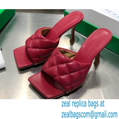 Bottega Veneta Heel 8cm Square Sole Quilted Padded Mules Sandals Dark Red 2021 - Click Image to Close