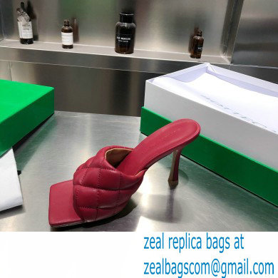 Bottega Veneta Heel 8cm Square Sole Quilted Padded Mules Sandals Dark Red 2021 - Click Image to Close