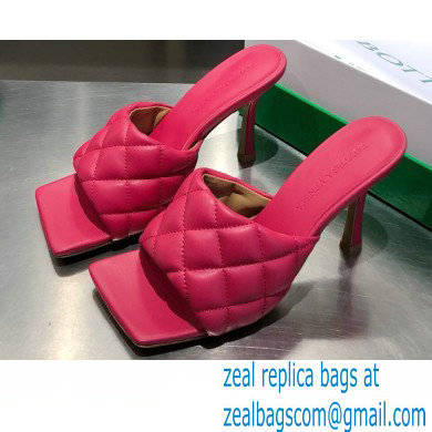 Bottega Veneta Heel 8cm Square Sole Quilted Padded Mules Sandals Fuchsia 2021 - Click Image to Close