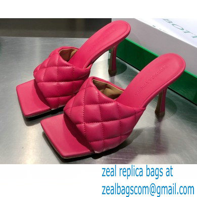 Bottega Veneta Heel 8cm Square Sole Quilted Padded Mules Sandals Fuchsia 2021