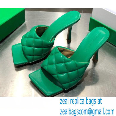 Bottega Veneta Heel 8cm Square Sole Quilted Padded Mules Sandals Green 2021