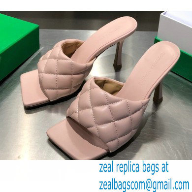 Bottega Veneta Heel 8cm Square Sole Quilted Padded Mules Sandals Nude Pink 2021