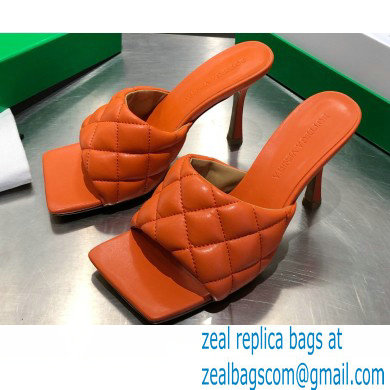 Bottega Veneta Heel 8cm Square Sole Quilted Padded Mules Sandals Orange 2021 - Click Image to Close