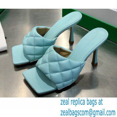 Bottega Veneta Heel 8cm Square Sole Quilted Padded Mules Sandals Pale Blue 2021