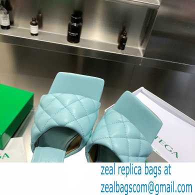 Bottega Veneta Heel 8cm Square Sole Quilted Padded Mules Sandals Pale Blue 2021