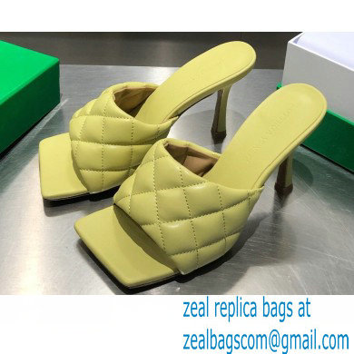 Bottega Veneta Heel 8cm Square Sole Quilted Padded Mules Sandals Pear Green 2021