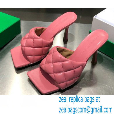 Bottega Veneta Heel 8cm Square Sole Quilted Padded Mules Sandals Pink 2021 - Click Image to Close