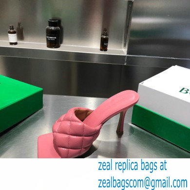 Bottega Veneta Heel 8cm Square Sole Quilted Padded Mules Sandals Pink 2021