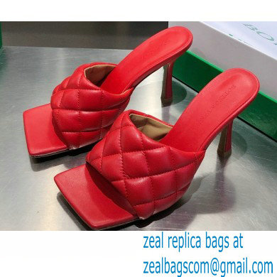 Bottega Veneta Heel 8cm Square Sole Quilted Padded Mules Sandals Red 2021 - Click Image to Close